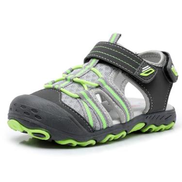 Imagem de Sandálias esportivas para meninos Ahannie, sandálias infantis infantis de verão com bico fechado, Gray/Green, 11 Little Kid