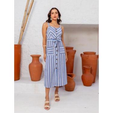 Imagem de Vestido Longo Midi Premium Liso de Alcinha com Botões e Bojo Tendencia