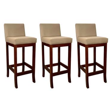 Imagem de Conjunto 03 Banquetas Alta em Madeira Maciça Nápoles Pinhão