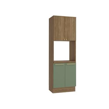 Imagem de Paneleiro Kappesberg Flora com 4 portas, 3 Prateleiras e Nicho para Micro-ondas – Nogueira/Verde Oliva