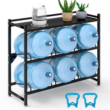 Imagem de Eastrexon Suporte de jarro de água de 5 galões resistente, suporte de jarro de água de 3 camadas com prateleira superior, suporte de garrafa de água para 6 garrafas, suporte de água revestido em pó