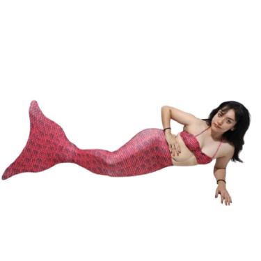 Imagem de Cauda Sereia Completa Confortável Nadadeira Coral Vermelha