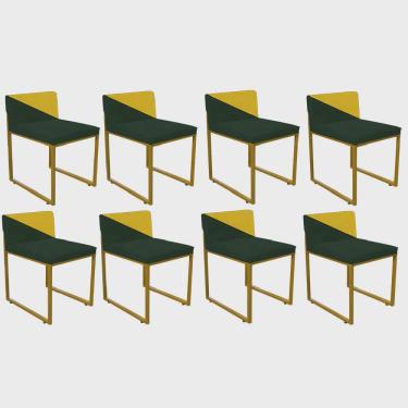 Imagem de Kit 08 Cadeira Office Lee Duo Sala de Jantar Industrial Ferro Dourado Suede Verde e Amarelo - Ahz Móveis