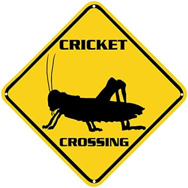 Imagem de ZMEIZ Placa de advertência de cruzamento de críquete, animal, cautela, amarelo, decoração decorativa para cerca, casa, quintal, quintal, estrada, placa de metal 30,5 x 30,5 cm