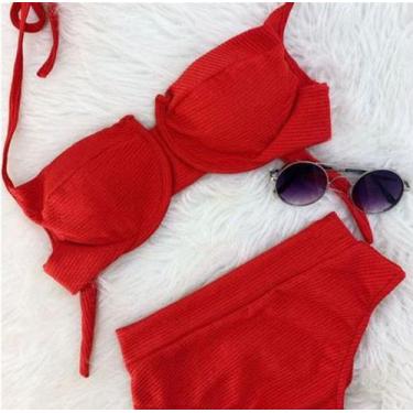 Imagem de Biquini Cintura Alta Hot Pants - Migri Store, Vermelho, G veste 42