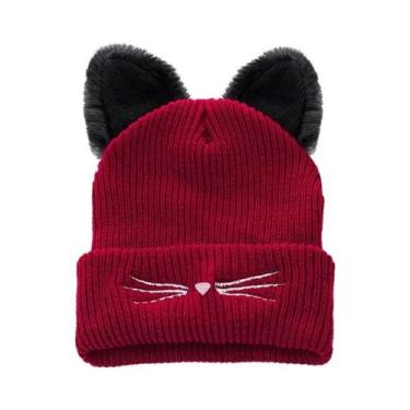 Imagem de Gorro feminino com orelha de gato fofo, chapéus quentes de inverno par