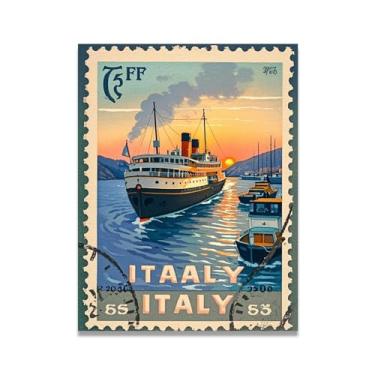 Imagem de Steamship On Distressed Sea Chart Impressão em tela vintage italiano Steamship - Carimbo de papel envelhecido 30 x 39 cm