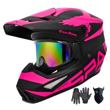 Imagem de SanQing Capacete De Motocross, Motocicleta Atv Para Jovens E Adultos, Capacete De Mountain Bike Bmx Infantil Com 4 Rodas, Certificado Pelo Dot, Com Luvas, Óculos E Máscara, Conjunto De 4 Peças (1 Ro