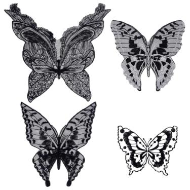 Imagem de PLIGREAT 4 peças borboletas pretas bordadas apliques de renda artísticas borboletas bordadas remendos de renda DIY artesanato para casamento baile vestido acessórios de roupas artigos de alfaiataria