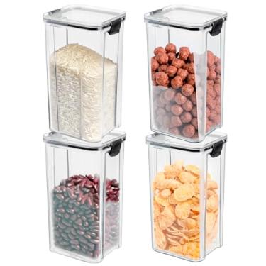 Imagem de Kit 4 Potes Herméticos 1,45L | Porta Arroz Cereais Mantimentos Temperos Condimentos | Organizador Empilhável Cozinha Armário | BPA Free | Armazenamento em Geladeira Freezer | Tipo Acrílico
