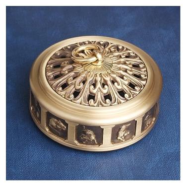 Imagem de Queimador de incensário com tripé de cobre antigo com tampa de cabeça de dragão e incensário de caldeirão de latão