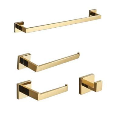 Imagem de Ferragens de banheiro ferragens de banheiro polido dourado gancho para toalha trilho barra rack bar prateleira de papel de seda acessórios elegantes (suporte de papel único) (conjunto inteiro dourado