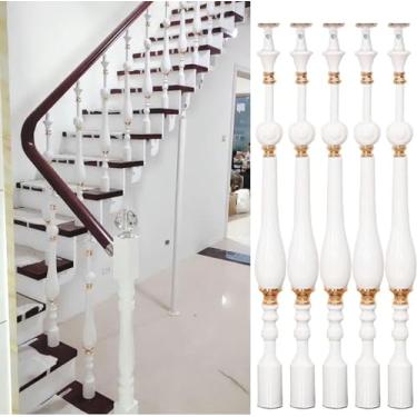 Imagem de LGEOELIAS Balaústres de escadas internas, elegante eixo de escada ajustável peças de corrimão vertical de metal para vila, hotel, casa, sótão, pedal de escada redonda, poste/coluna com encaixes