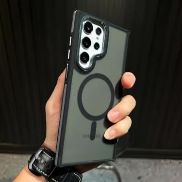Imagem de MVVKKY Para Samsung S24 Ultra Luxury Matte Magnetic Phone Case Capa de telefone sem fio com carregamento à prova de choque (para Samsung S24 Ultra/preto)