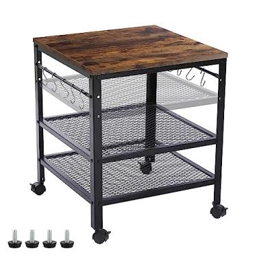 Imagem de Mesa de canto rústica, mesa lateral de 2 camadas com prateleira de altura ajustável, 50 x 50 x 61 cm, capacidade de peso de 65 kg, ótima para mini suporte de geladeira, suporte de impressora, suporte