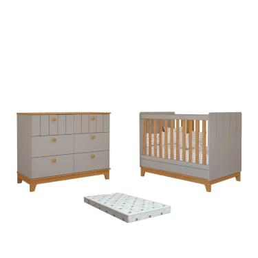 Imagem de Quarto Bebe Berço e Cômoda MDF Dorabelly Bis com Colchão 