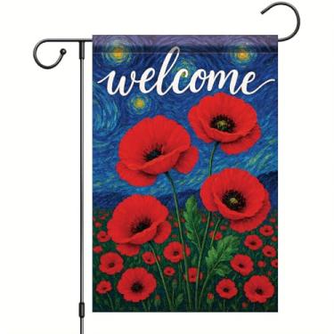 Imagem de Starlit Patio Van Gogh primavera verão bem-vindo noite estrelada jardim bandeira azul íris floral quintal bandeira 30,5 x 45,7 cm dupla face exterior varanda gramado sazonal decoração de casa para