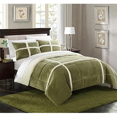 Imagem de Chic Home Conjunto de edredom forrado com lã de ovelha Chloe Mink com vison Chloe, Twin X-Long, verde
