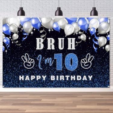 Imagem de Bruh Pano de fundo de feliz aniversário de 10 anos, decoração de festa de aniversário Bruh It's My Birthday para meninos e adolescentes - azul e preto 6 × 4 pés