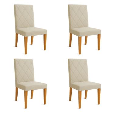 Imagem de Kit 04 Cadeiras de Jantar Estofada Siena Linho Dourado Pés Trapézio Castanho - Pallazio