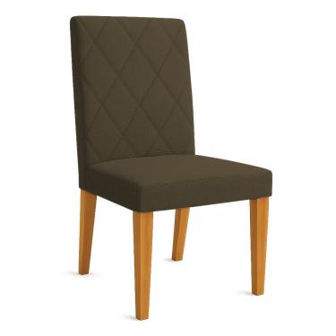 Imagem de Cadeira de Jantar Estofada Siena Linho Marrom Café Pés Trapézio Castanho - Pallazio