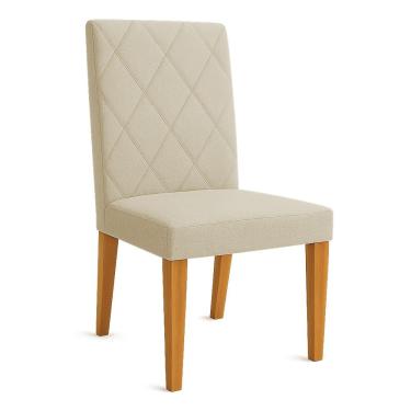 Imagem de Cadeira de Jantar Estofada Siena Linho Dourado Pés Trapézio Castanho - Pallazio