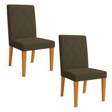 Imagem de Kit 02 Cadeiras de Jantar Estofada Siena Linho Marrom Café Pés Trapézio Castanho - Pallazio