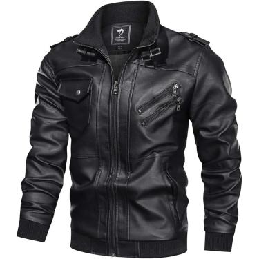 Imagem de Jaqueta De Couro Masculina, Primavera Outono Casual Jaqueta De Motociclista Inteligente Jaqueta Masculina Seção Fina Casaco De Couro Pu, Black, M