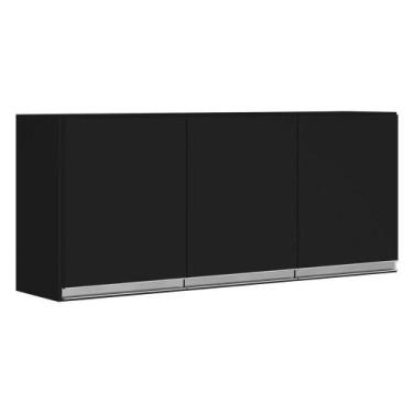 Imagem de Armário Aéreo Cozinha Lux 120cm Mdf 3 Portas Preto Fosco - ABMAZA