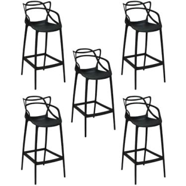 Imagem de Kit 5 Banqueta Alta Allegra com Encosto Design Cozinha/bancada - Preto