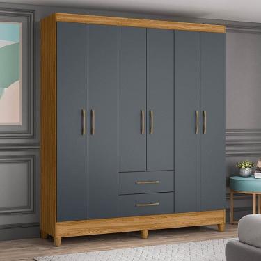 Imagem de Guarda-roupa Casal 6 Portas Essencial Freijó/Cinza