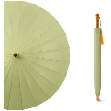 Imagem de Guarda-chuvas Stick Umbrellas Windproof Grande Rain Umbrella, 24 Ribs De Fibra De Vidro à Prova De Vento, Retro Guarda-chuva De Madeira Hdle Longo Reto, Guarda-sol Confortável E Requ, Green