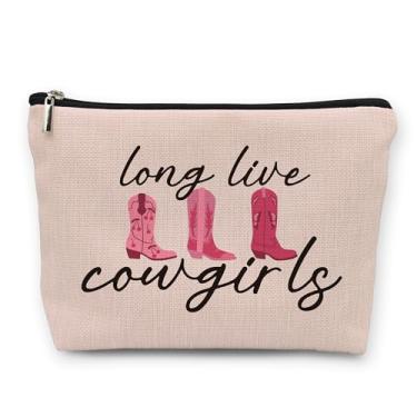 Imagem de huester Bolsa de maquiagem rosa longa vida vaqueiras ocidentais, rosa preppy cosméticos viagem maquiagem bolsas bolsa presentes para vaqueiras ocidentais maquiagem mães mulheres meninas