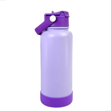 Imagem de Garrafa Térmica Inox 1L com Alça e Canudo/Tampa Rosca – Antivazamento, Parede Dupla, Bebida Quente e Fria – Academia, Escritório e Viagens (p1859Roxo dois Bicos)