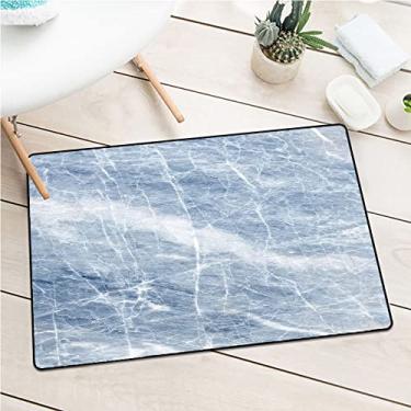 Imagem de Tapete de entrada de mármore de grau comercial, padrão de pedra de sombra pálida rachaduras em sua geografia de superfície, decoração de piso de tapete de porta, L 90 x C 129 cm, azul claro