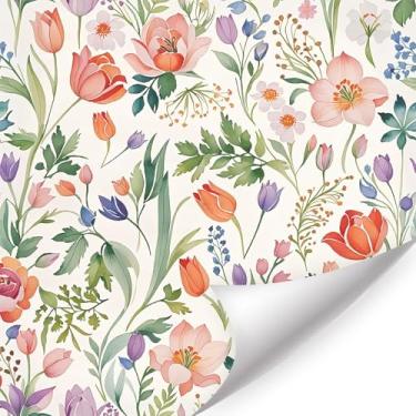 Imagem de LHIUEM Papel de parede floral rosa aquarela, papéis de parede autoadesivos para descascar e colar, papel de parede de flor botânica de cravo colorido para banheiro, quarto, sala de estar, berçário