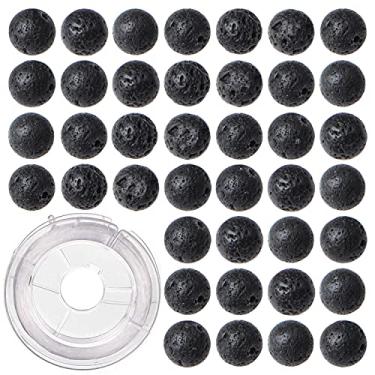Imagem de Contas redondas soltas de pedra vulcânica preta natural de 6 mm, 200 peças para fabricação de joias com cordão elástico de cristal