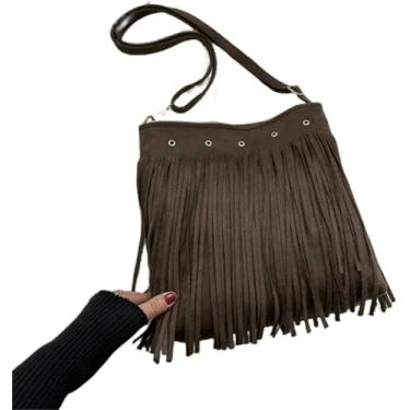 Imagem de Sacos Crossbody Para Mulheres Sacos Crossbody Casual Tassel Para Mulheres, Bolsa De Ombro De Grande Capacidade Bolsas Para Senhoras, Coffee, 30x28x7cm