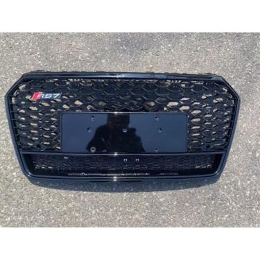 Imagem de Grade de para-choque de carro tiras decorativas grade de corrida acessórios de carro grade de para-choque dianteiro para A7 S7 2016-2018 parte externa (moldura preta e etiqueta preta)