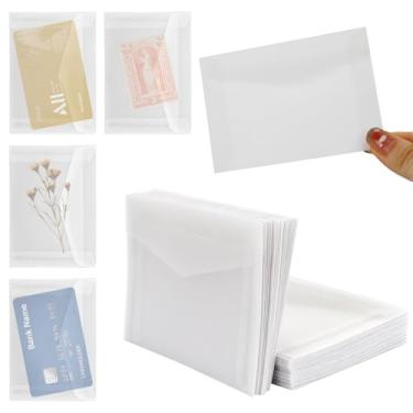 Imagem de 50 unidades de sacos de violoncelo brancos planos autoselados de papel médio, envelopes de vidro 7 x 10 cm / 3,9 x 2,7 polegadas, mini envelopes translúcidos transparentes para selos, sementes