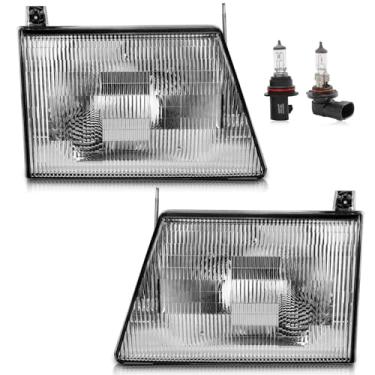 Imagem de Vizotae Conjunto de faróis para substituição de farol de halogênio Econoline 1992-1996 Ford E-150, farol alto/baixo com lâmpadas, lado do motorista e do passageiro