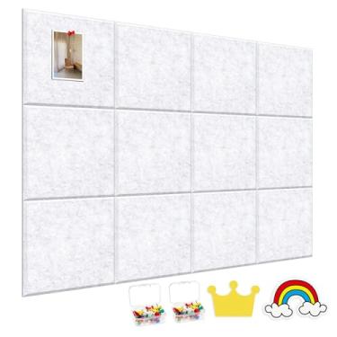 Imagem de MOSA BEAR Pacote com 12 azulejos grandes de feltro para quadro de avisos, quadro de cortiça autoadesivo de 1,27 cm de espessura com 60 pinos pequenos, quadros de cortiça para escritório, placa de