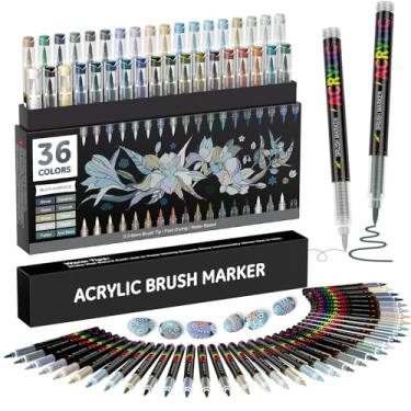 Imagem de Sanyetral 36 marcadores de tinta acrílica de cores de tons de cinza, canetas de tinta com ponta de pincel macio, canetas acrílicas para madeira, pedra, tela, vidro, tecido, ovo e artesanato DIY (cinza