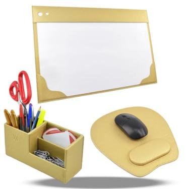 Imagem de Kit Organizador de Mesa Sintético Vayly com Porta-Caneta, Risque Rabisque A3 e Mouse Pad para Escritório (Ouro Light)
