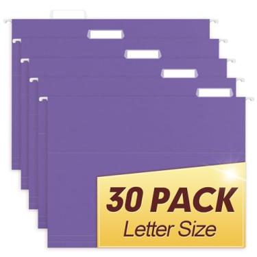 Imagem de HERKKA Pastas de arquivo suspensas, pacote com 30 pastas suspensas reforçadas tamanho carta, projetadas para arquivos volumosos, armário de arquivo, abas ajustáveis de corte 1/5 (Roxo)