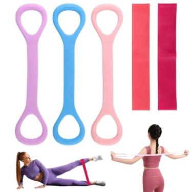 Imagem de 5 peças Figura 8 Faixa de resistência de fitness, corda elástica de fitness, faixas de exercícios para treinamento de braços, costas e peito, equipamento de exercício para ioga, pilates, fisioterapia