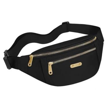 Imagem de Pochete Feminina com 3 Bolsos, Bolsa de Cintura Casual de Ombro e Transversal para Passeios Trabalho Uso Diário Viagens ou Atividades Esportivas Pochete Leve com Design Elegante (PRETO)