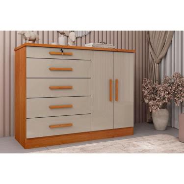 Imagem de Cômoda de Quarto Istambul c/ 2 Portas e 5 Gavetas Cinamomo/Off White - Tcil Móveis