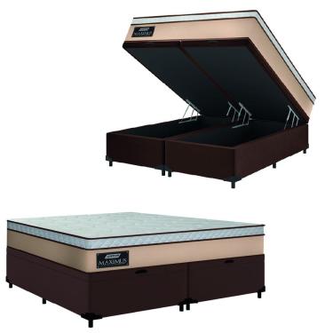 Imagem de Cama Box Baú Casal Queen Gazin Colchão Molas Ensacadas 158x198x65cm Maximus Bege/Marrom
