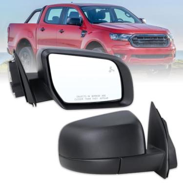 Imagem de Lqito Espelho lateral do passageiro direito compatível com Ford Ranger 2019 2020 2021 2022 2023 2024 2025 com vidro dobrável manual de vidro elétrico preto fosco substituto #KB3Z17682F (5 pinos)